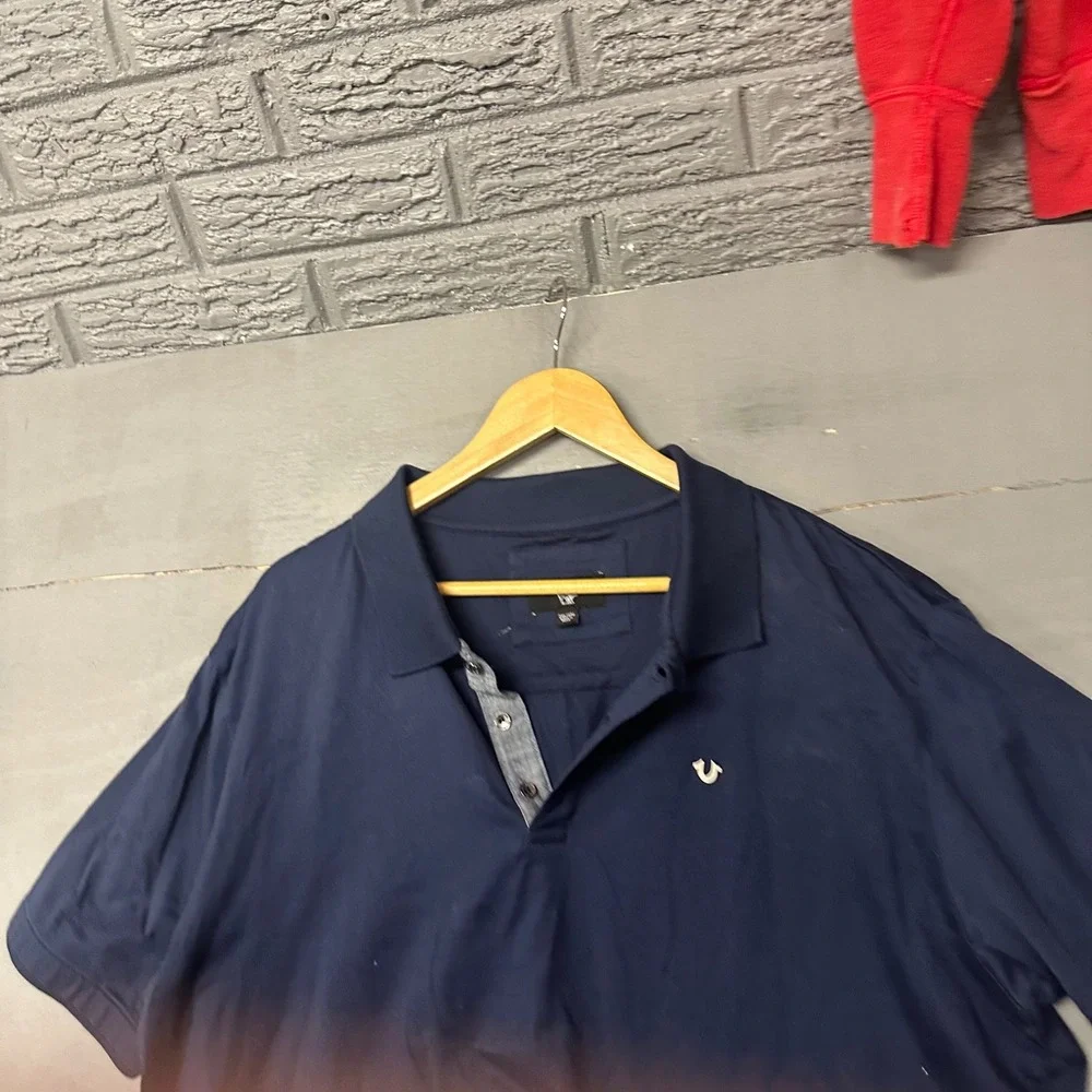 True Religion Mens‎ Navy Blue Horseshoe Logo Short Sleeve Polo Shirt 3XL 3TG